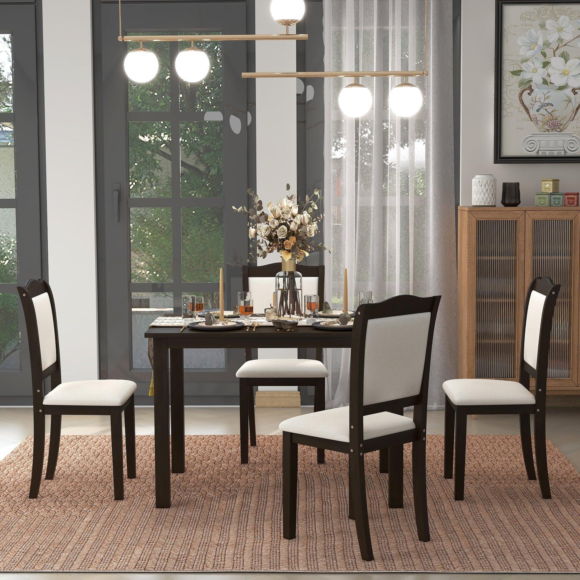 TREXM 5-Piece Wood Dining Table Set Simple Style Kitchen Dining Set Rectangular Table (Espresso) - FurniFindUSA