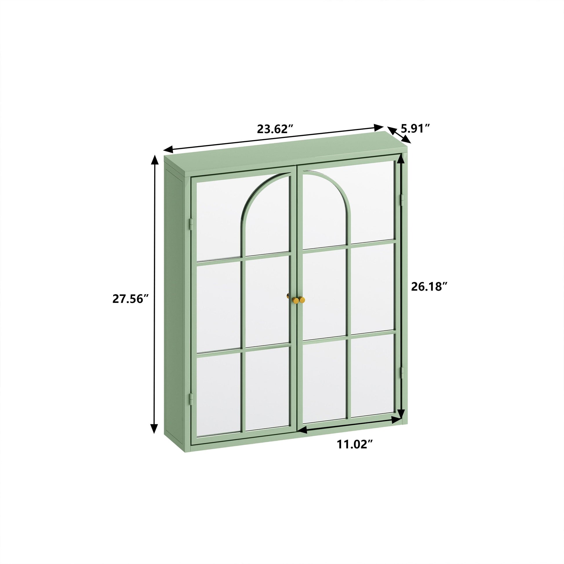 23.62 "Vintage Two Door Wall Cabinet with Mirror Three-level Entrance Storage Space Green - FurniFindUSA