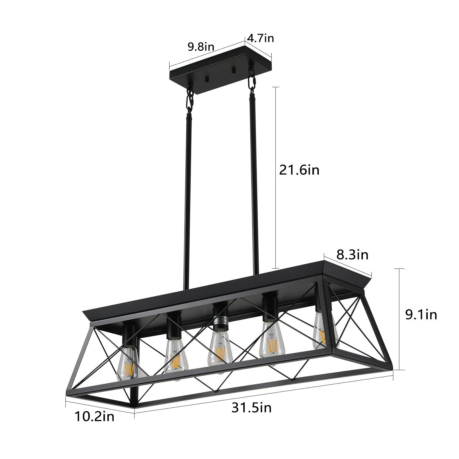 5-Light Farmhouse Chandeliers for Dining Room Modern Rectangular Island Lights Living Room(No Bulbs) - FurniFindUSA