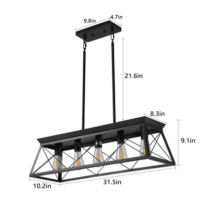 5-Light Farmhouse Chandeliers for Dining Room Modern Rectangular Island Lights Living Room(No Bulbs) - FurniFindUSA