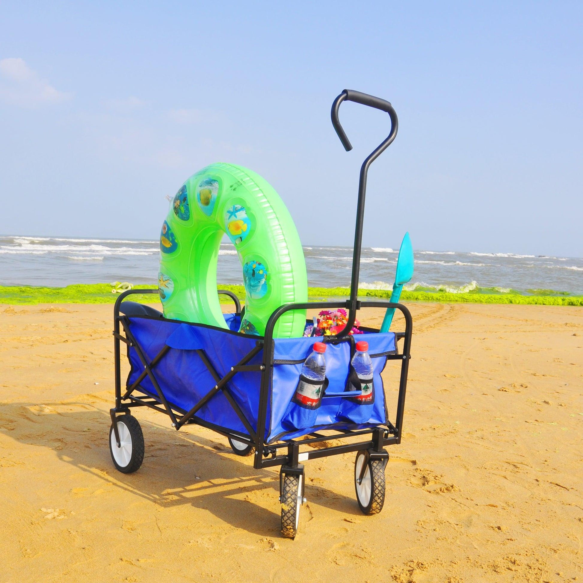 Folding Wagon Garden Shopping Beach Cart (Blue) - FurniFindUSA