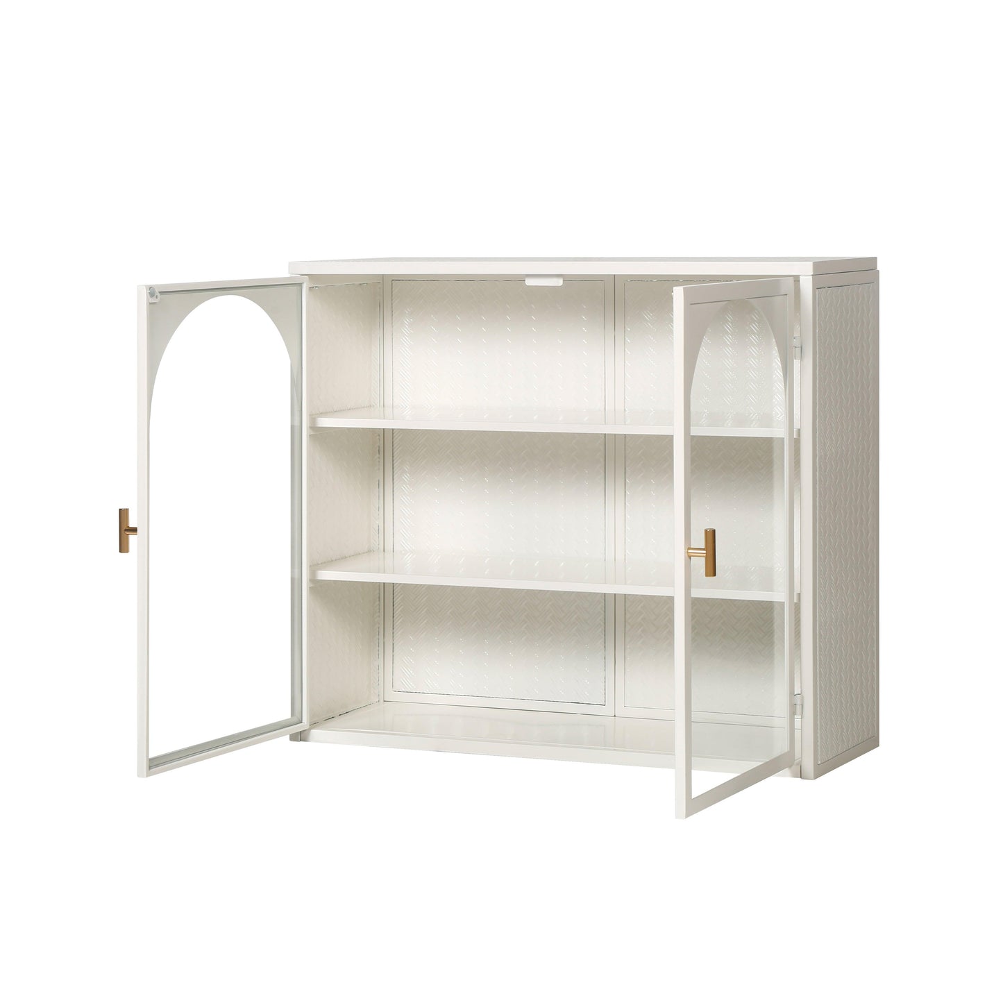 27.56"Glass Doors Modern Two-door Wall Cabinet with Featuring Three-tier Storage White - FurniFindUSA