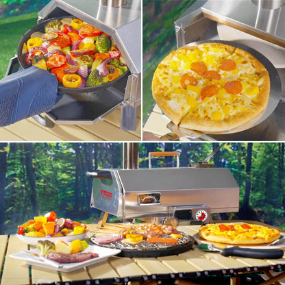 Stainless Steel Pizza Oven Outdoor 12" Automatic Rotatable Pizza Ovens Portable Wood Fired Pizza Oven Pizza Maker with Timer - FurniFindUSA