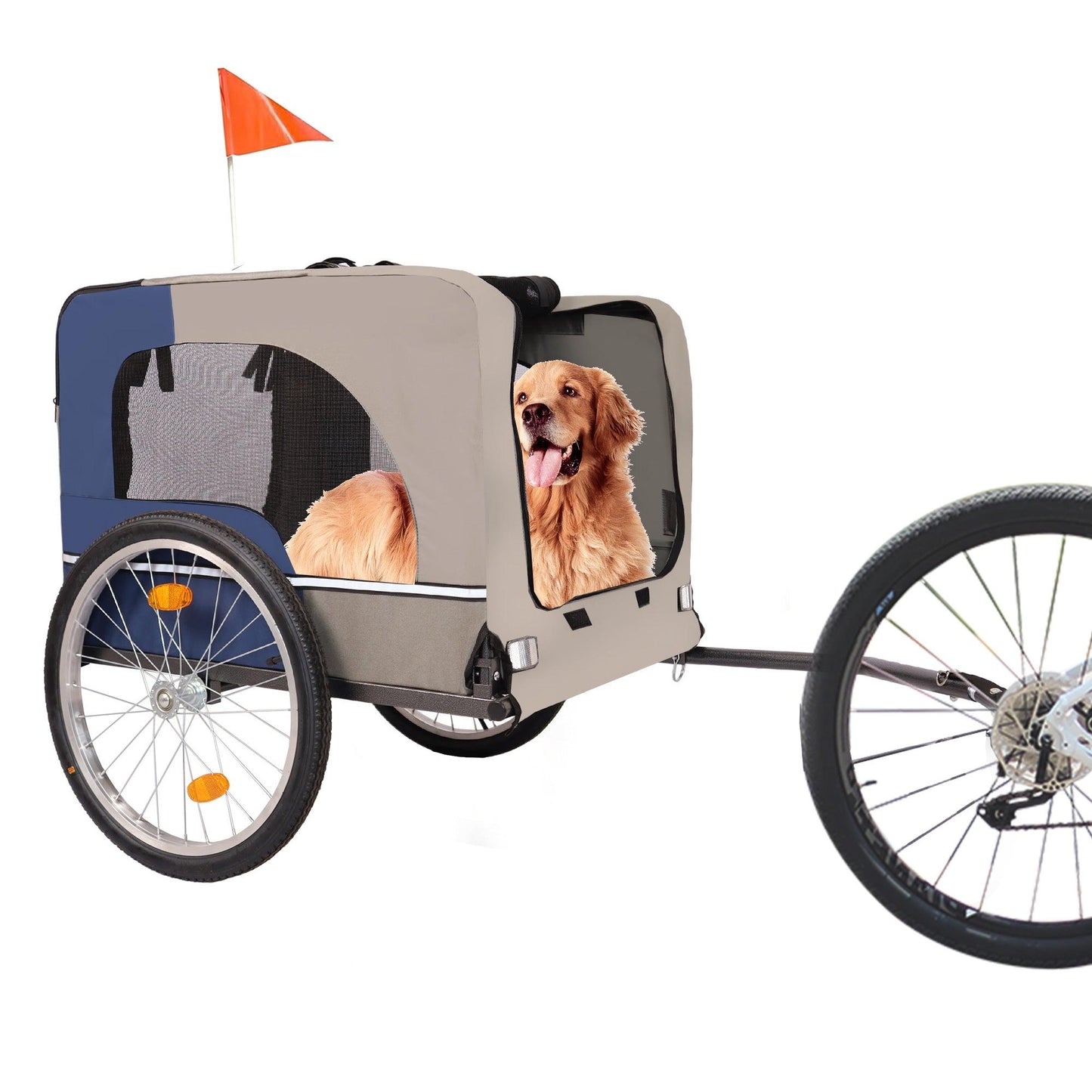 Tangkula Dog Bike Trailer Breathable Mesh Dog Cart with 3 Entrances Safety Flag 8 Reflectors - FurniFindUSA