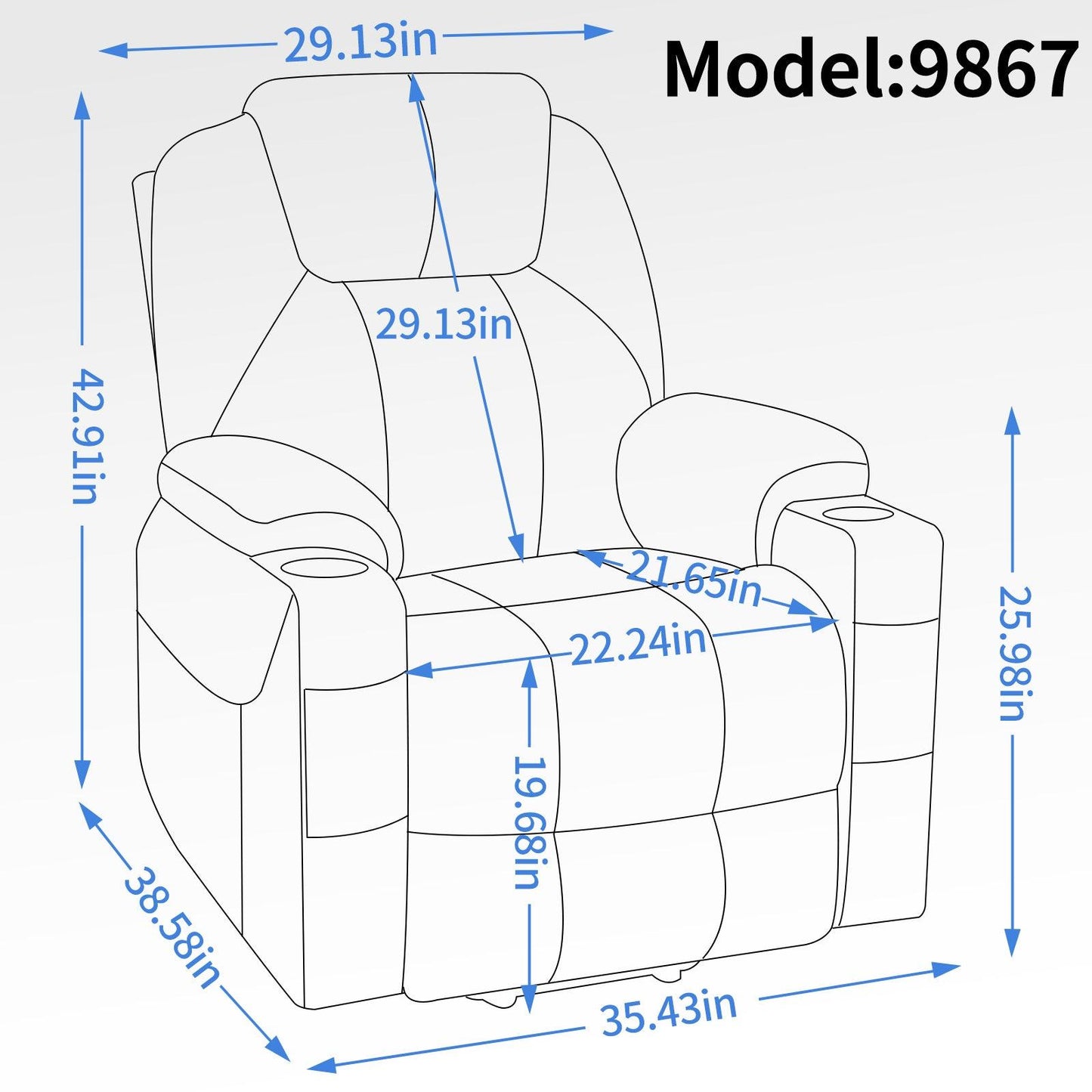 Okin motor Up to 350 LBS Chenille Power Lift Recliner Chair Blue - FurniFindUSA