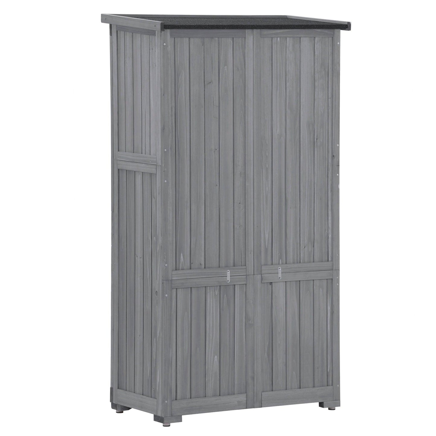 Wooden Garden Shed 3-tier Patio Storage Cabinet Outdoor Organizer Wooden Lockers with Fir Wood (Gray Wood Color -Shutter Design) - FurniFindUSA