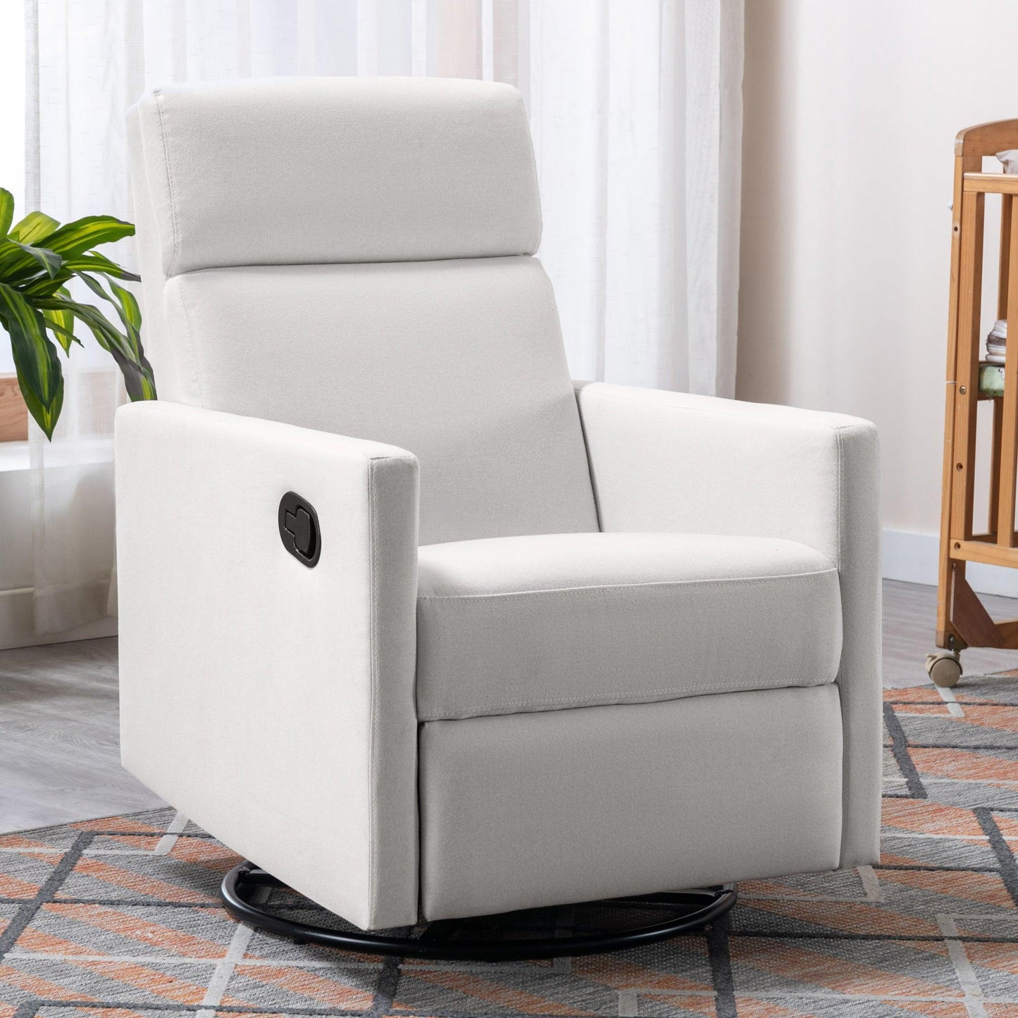 Modern Upholstered Rocker Nursery Chair Plush Seating Glider Swivel Recliner Chair Beige - FurniFindUSA