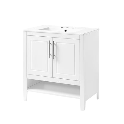 30" Bathroom Vanity with Sink Multi-functional Bathroom Cabinet with Doors and Drawers Solid Frame and MDF Board, White - FurniFindUSA