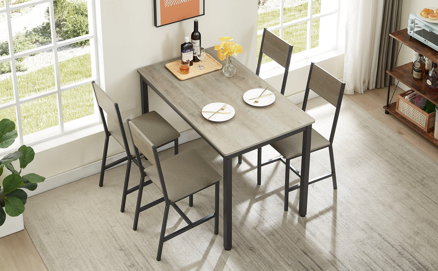 Dining Set for 5 Kitchen Table with 4 Upholstered Chairs Grey 47.2'' L x 27.6'' W x 29.7'' H - FurniFindUSA