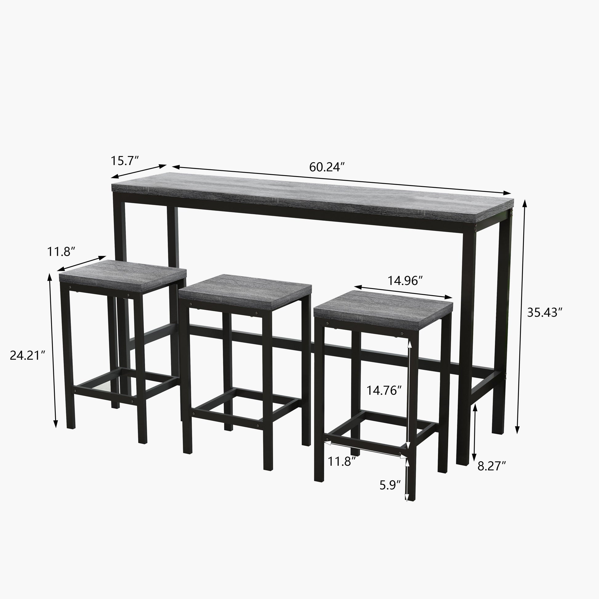Modern Design Kitchen Dining Table Pub Table Long Dining Table Set with 3 Stools Easy Assembly Gray - FurniFindUSA