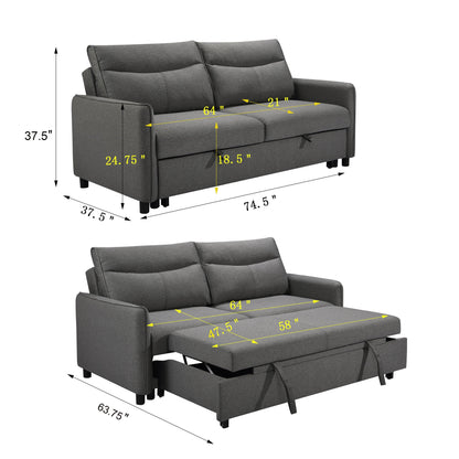 3 in 1 Convertible Sleeper Sofa Bed Modern Fabric Loveseat Futon Sofa Couch w/Pullout Bed Grey - FurniFindUSA