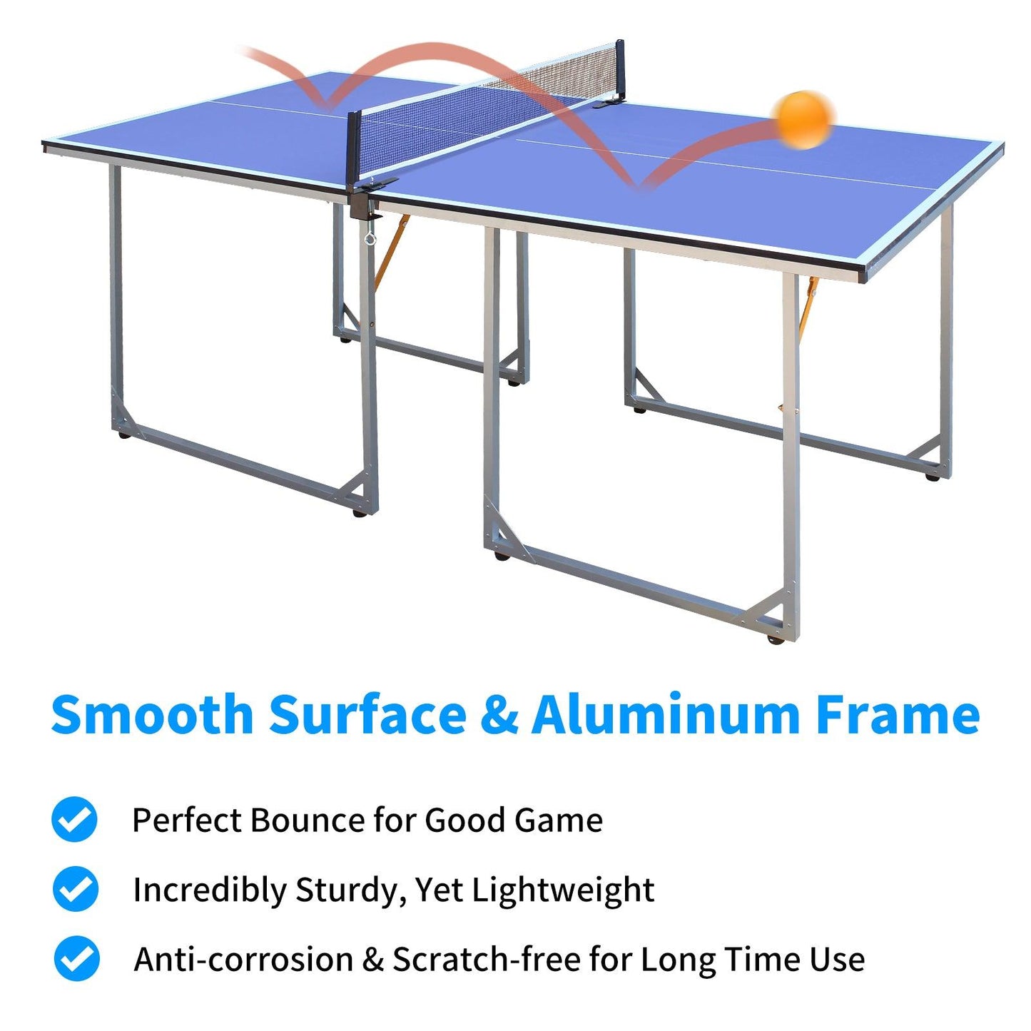 6ft Mid-Size Table Tennis Table Foldable & Portable Ping Pong Table Set for Indoor & Outdoor Games with Net - FurniFindUSA