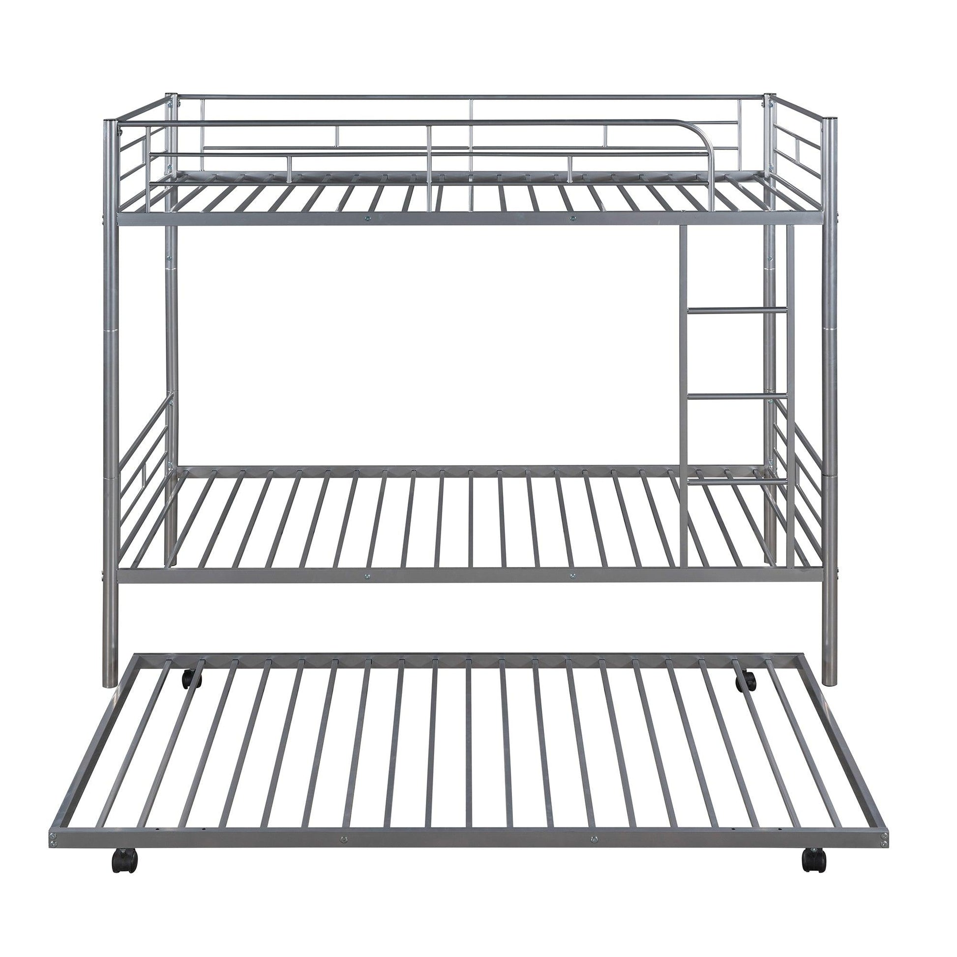 Twin-Over-Twin Metal Bunk Bed With Trundle Can be Divided into two beds No Box Spring needed White - FurniFindUSA