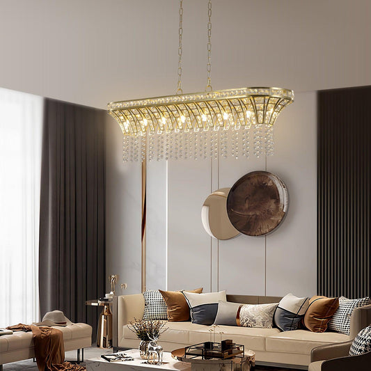 Modern Champagne Gold Kitchen Island Light - Oval Crystal ceiling chandelier - FurniFindUSA