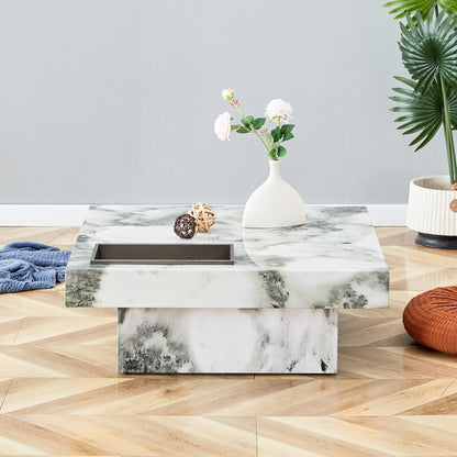 A modern and practical coffee table black and white in imitation marble pattern made of MDF material - FurniFindUSA