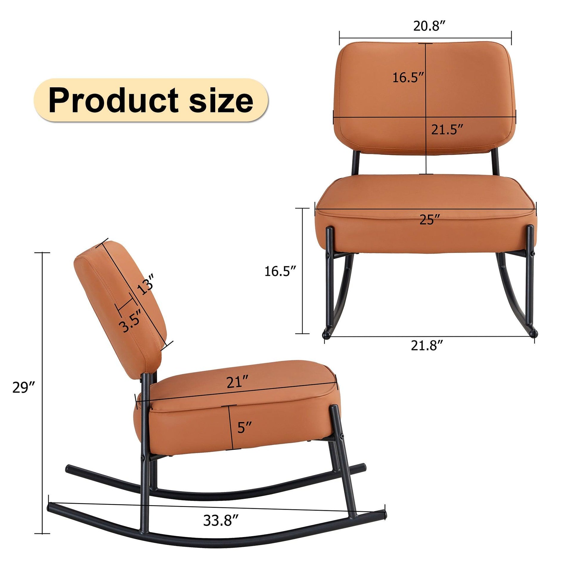 PU material cushioned rocking chair unique rocking chair cushioned seat brown backrest rocking chair black metal legs - FurniFindUSA