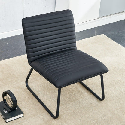 Black minimalist armless sofa chair with PU backrest paired with black metal legs - FurniFindUSA