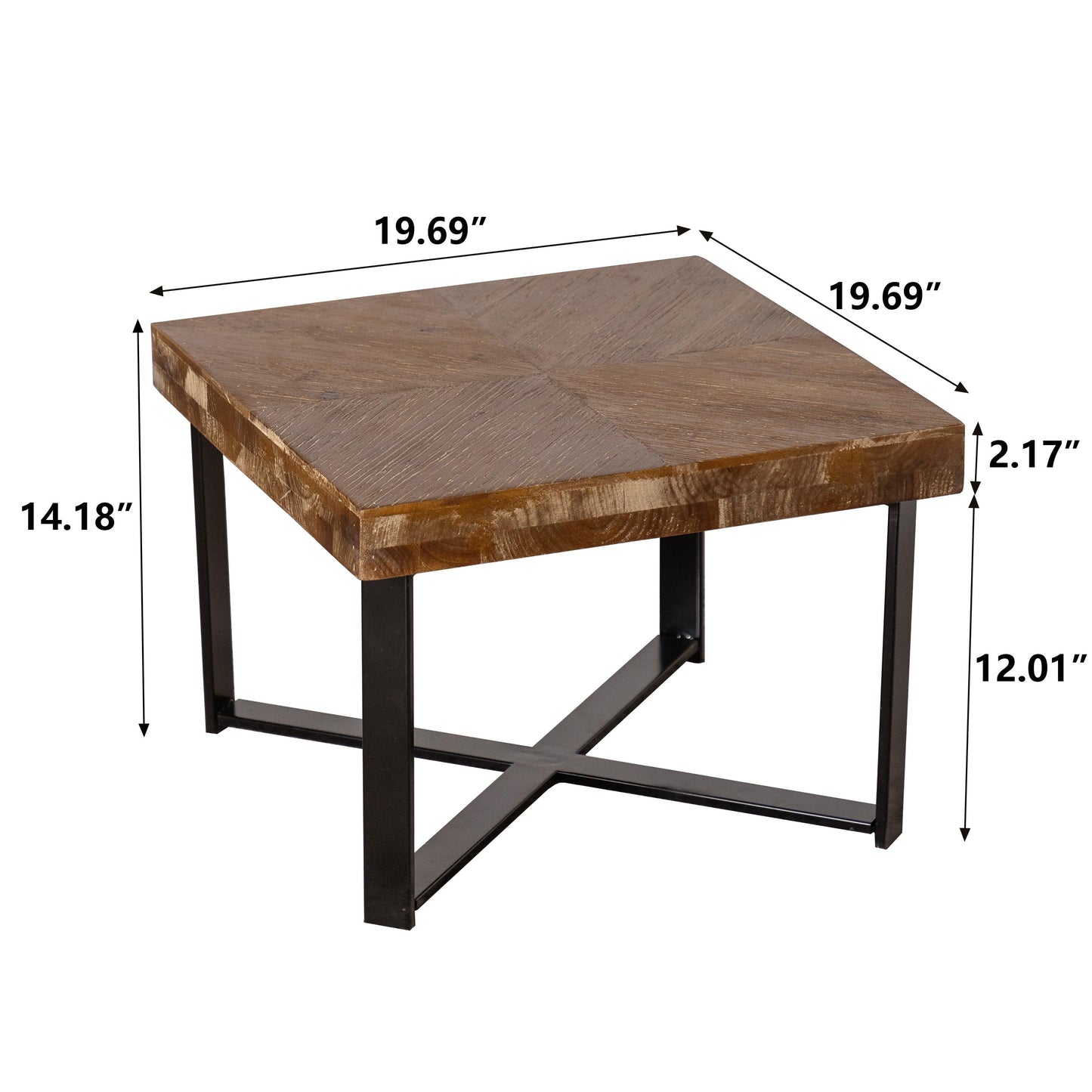 31.3"Modern Retro Splicing Square Coffee Table Fir Wood Table Top with Cross Legs Metal Base (Set of 2 pcs ) - FurniFindUSA