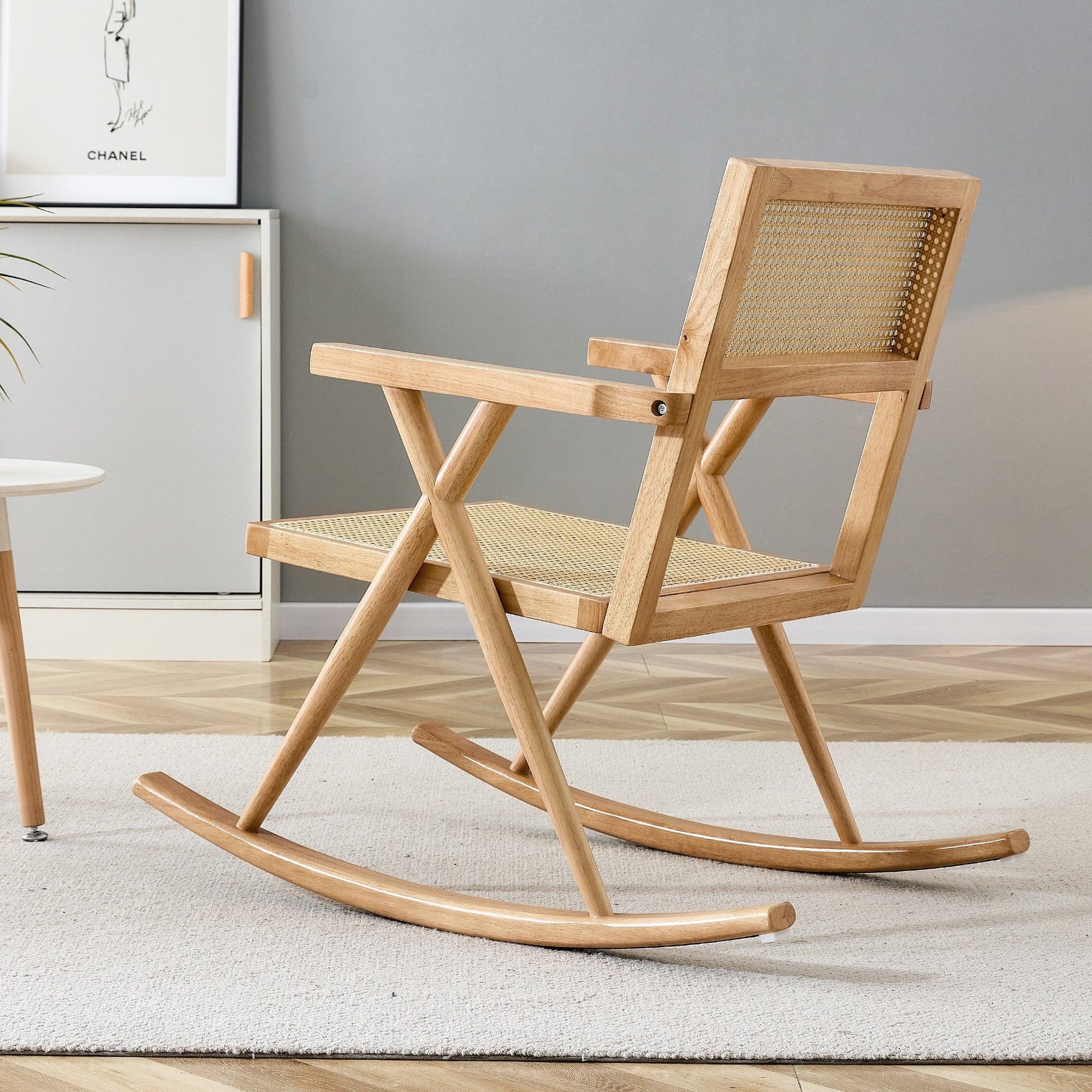 Solid wood+imitation rattan rocking chair allows you to relax quietly indoors and outdoors enhancing your sense of relaxation - FurniFindUSA