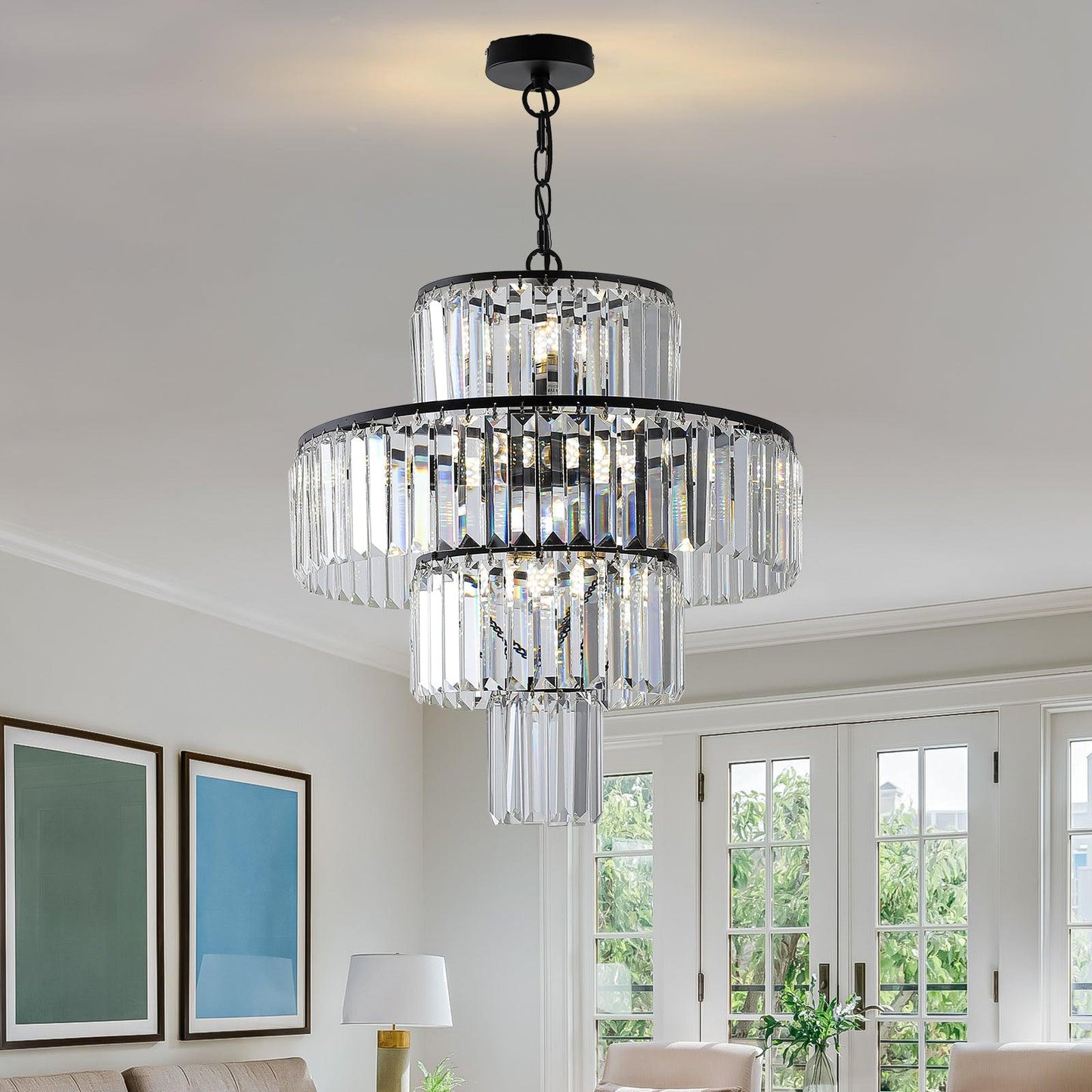 Black Luxury Crystal Chandelier Modern Chandeliers Lights Fixture Hanging Pendant Light Fixture for Dining Room Bedroom - FurniFindUSA