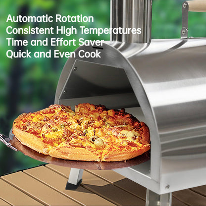 Pizza Oven Outdoor 12" Automatic Rotatable Pizza Ovens Portable Stainless Steel Wood Fired Pizza - FurniFindUSA