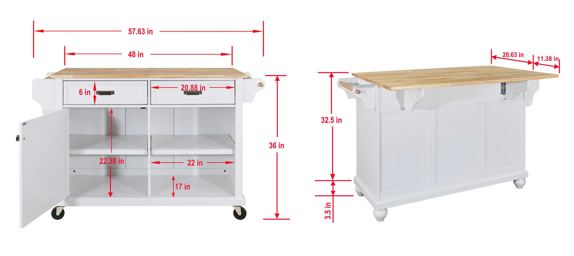 Cambridge Natural Wood Top Kitchen Island with Storage Gray + Solid Wood+MDF - FurniFindUSA