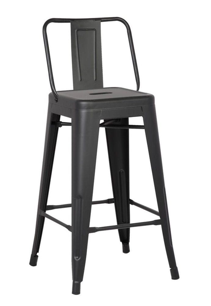 Set of Two 30" Black Iron Low Back Bar Height Bar Chairs HomeRoots