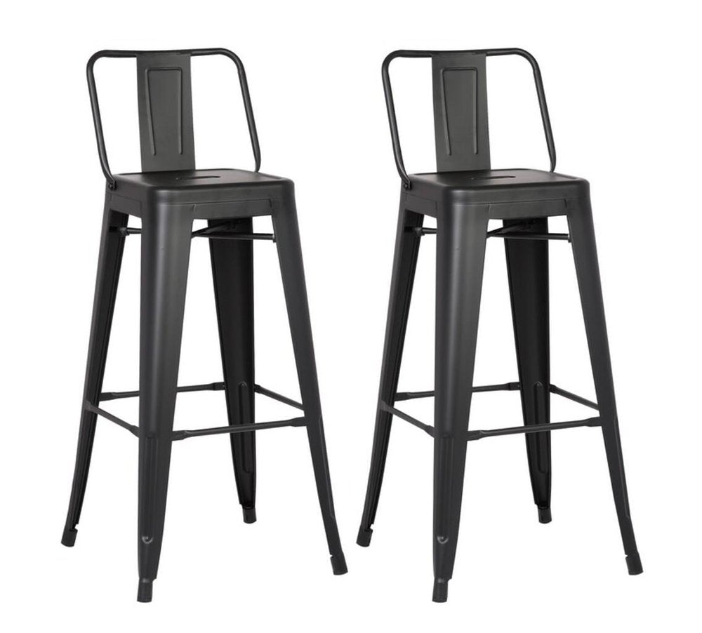 Set of Two 30" Black Iron Low Back Bar Height Bar Chairs HomeRoots