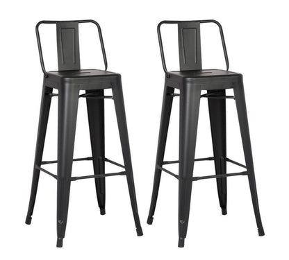 Set of Two 30" Black Iron Low Back Bar Height Bar Chairs HomeRoots