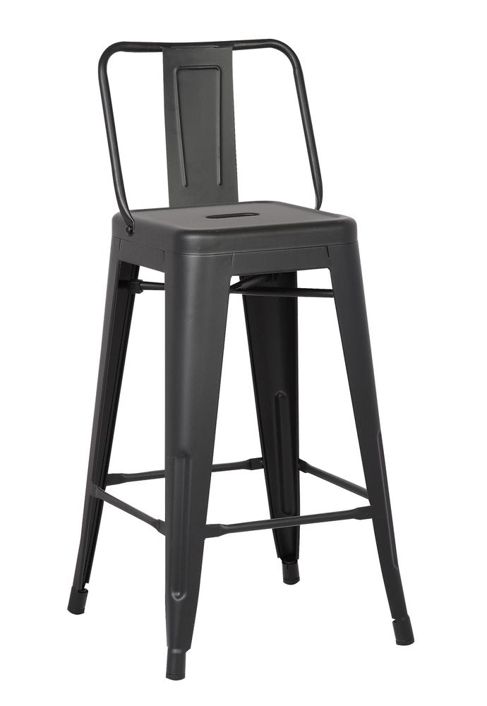Set of Two 30" Black Iron Low Back Bar Height Bar Chairs HomeRoots