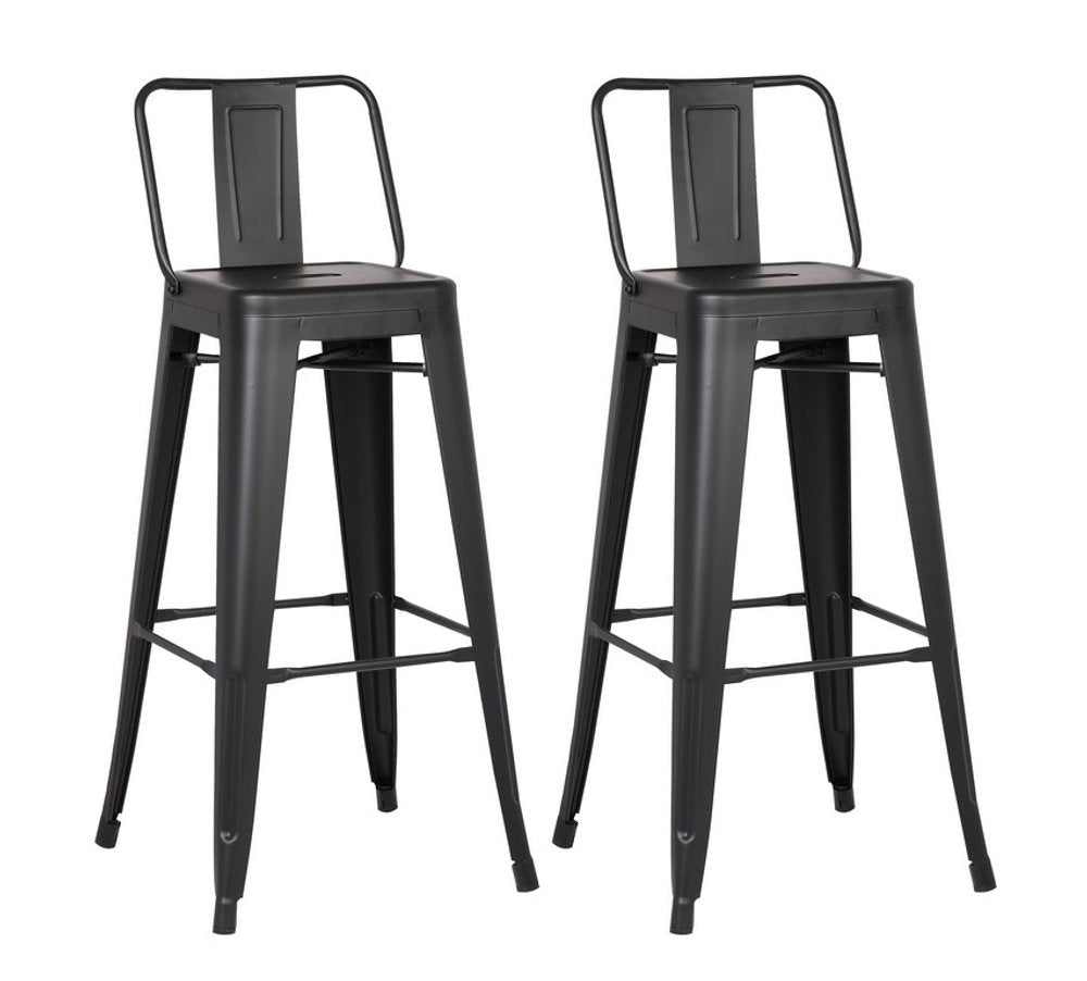 Set of Two 30 " Black Iron Low Back Bar Height Bar Chairs HomeRoots