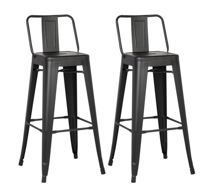 Set of Two 30 " Black Iron Low Back Bar Height Bar Chairs