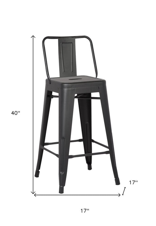 Set of Two 30" Black Iron Low Back Bar Height Bar Chairs HomeRoots