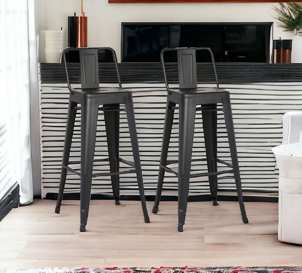 Set of Two 30 " Black Iron Low Back Bar Height Bar Chairs HomeRoots