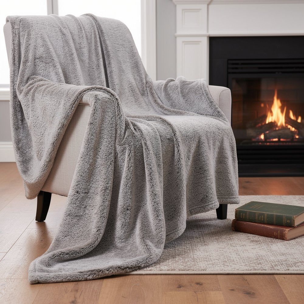 Gray Faux Fur Ombre Plush Throw HomeRoots