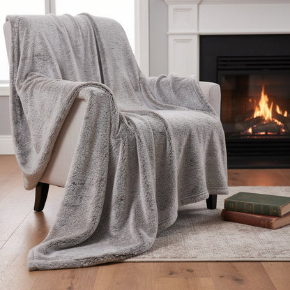 Gray Faux Fur Ombre Plush Throw HomeRoots