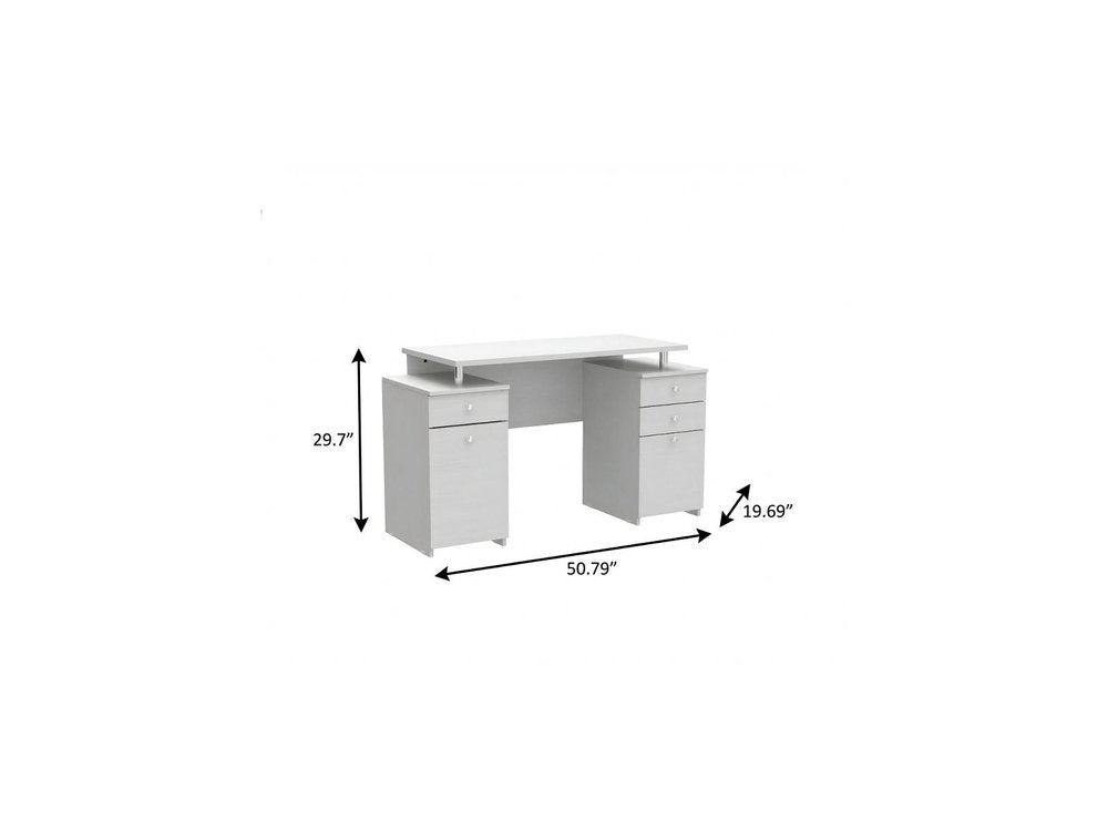 51" White Computer Desk With Five Drawers HomeRoots