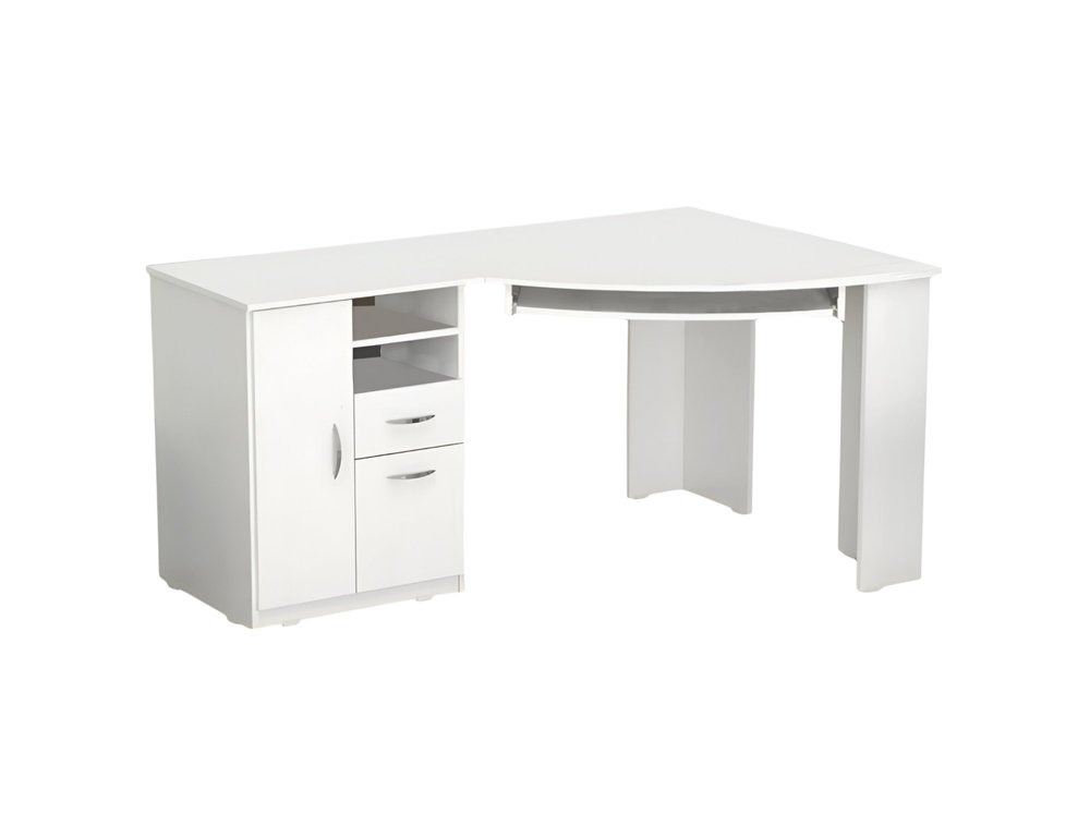59" White Corner Computer Desk With Two Drawers HomeRoots