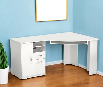 59" White Corner Computer Desk With Two Drawers HomeRoots