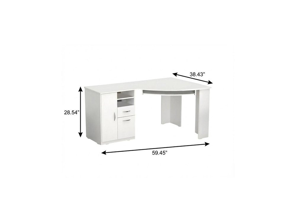 59" White Corner Computer Desk With Two Drawers HomeRoots