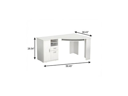 59" White Corner Computer Desk With Two Drawers HomeRoots