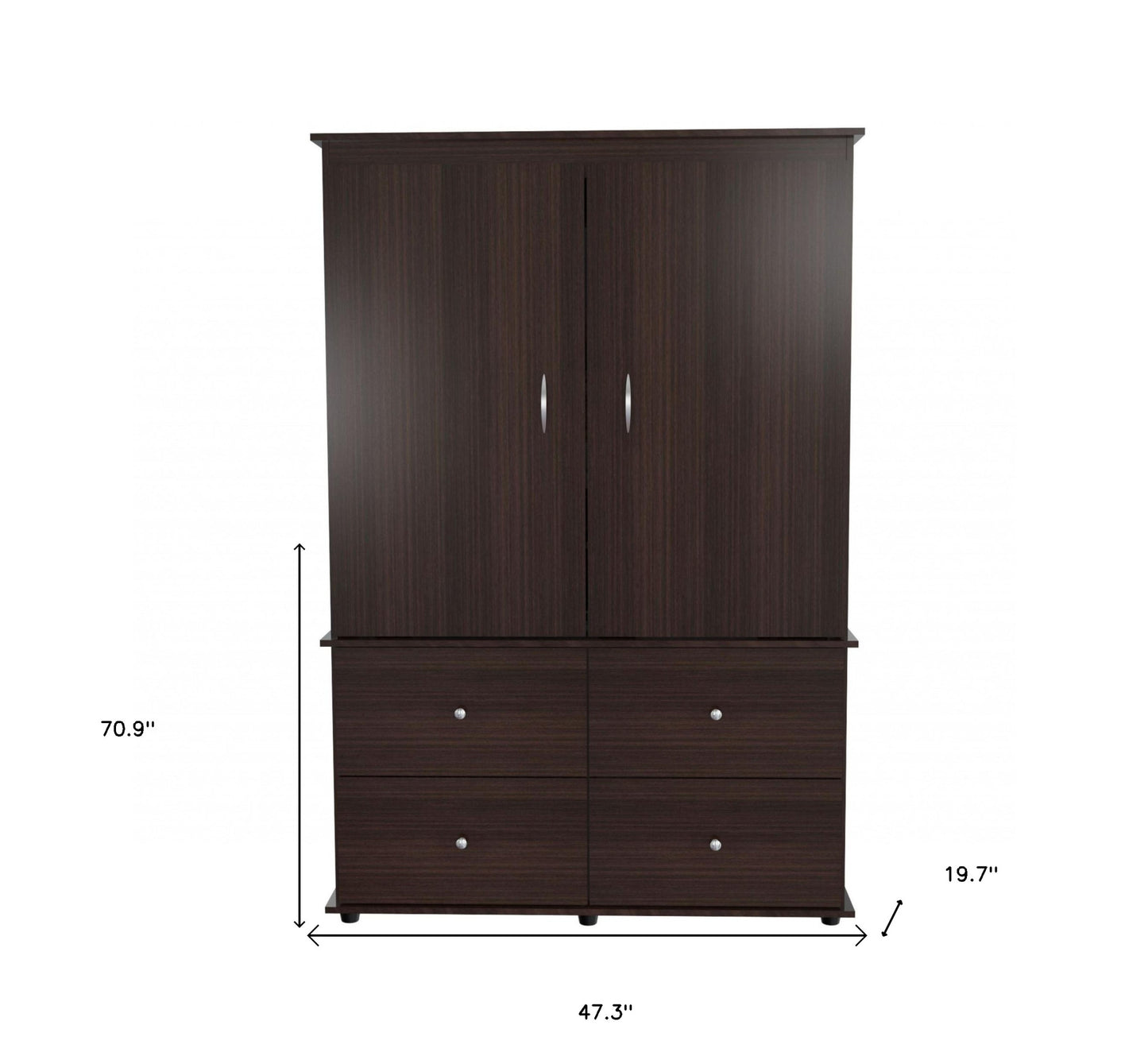 47" Espresso Melamine Mirrored Four Drawer Combo Dresser