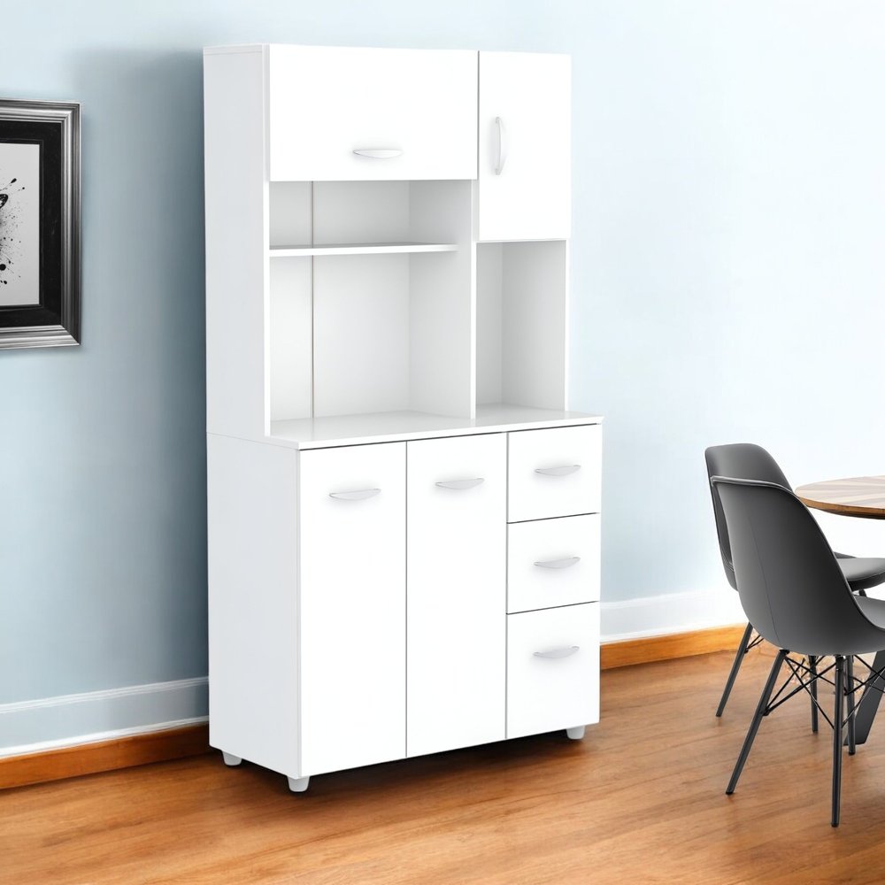 White Finish Wood Kitchen Storage Cabinet HomeRoots