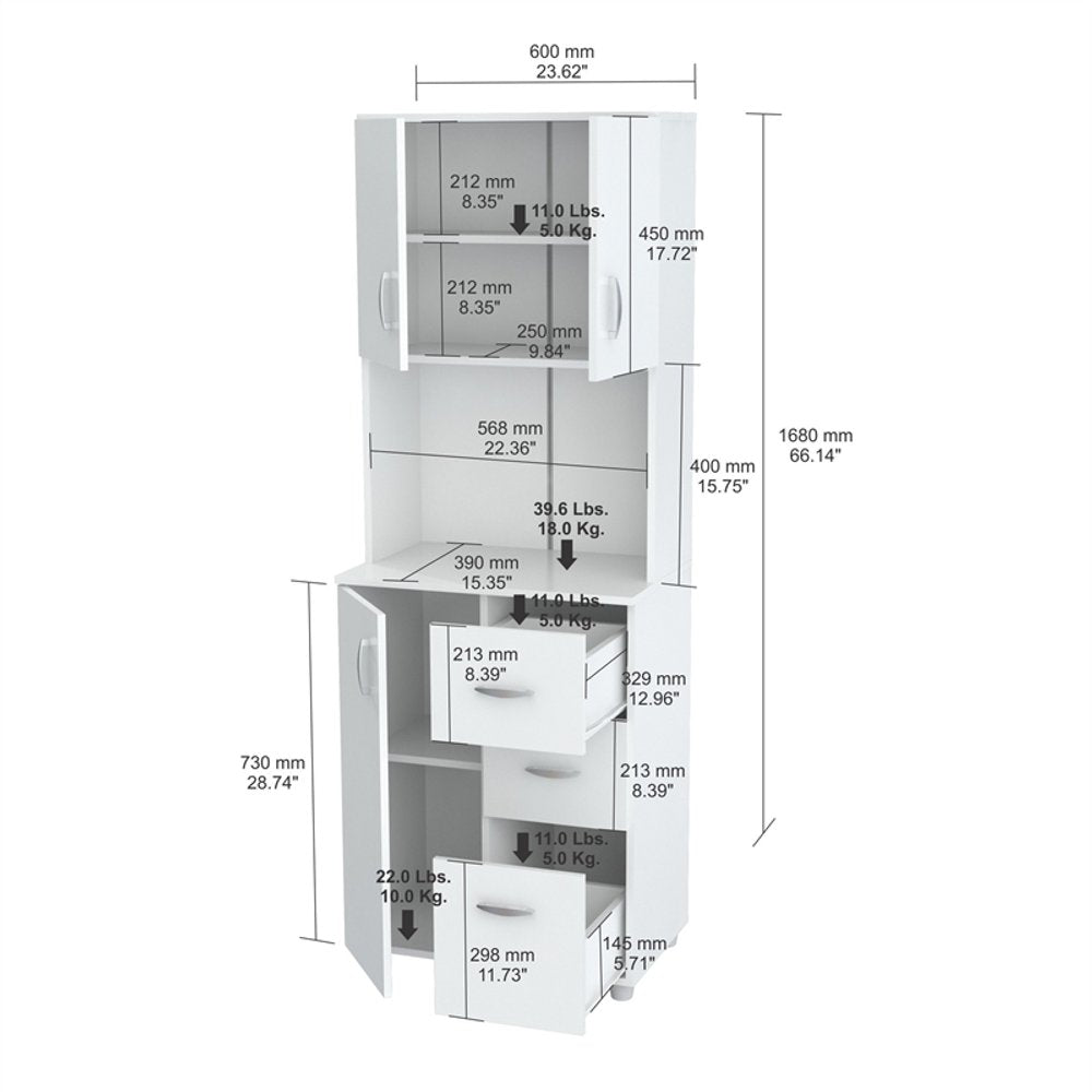 White Finish Wood High Low Full Size Microwave Cabinet HomeRoots