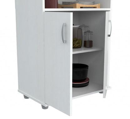 White Finish Wood Microwave Cart With Cabinet - FurniFindUSA