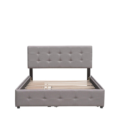 Upholstered Platform Bed with 2 Drawers and 1 Twin XL Trundle Linen Fabric Queen Size - Light Gray - FurniFindUSA