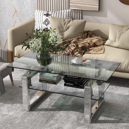 W 39.4" X D 19.7 " X H 17.7" Transparent tempered glass coffee table coffee table - FurniFindUSA