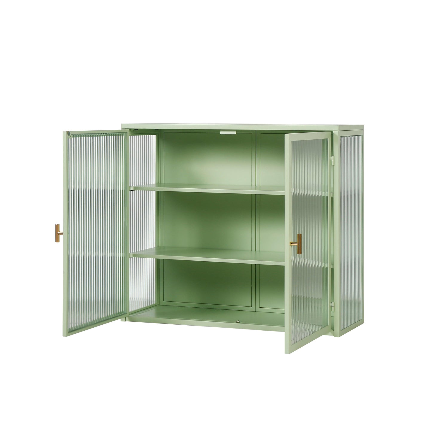 27.56"Glass Doors Modern Two-door Wall Cabinet with Featuring Three-tier Storage Mint Green - FurniFindUSA