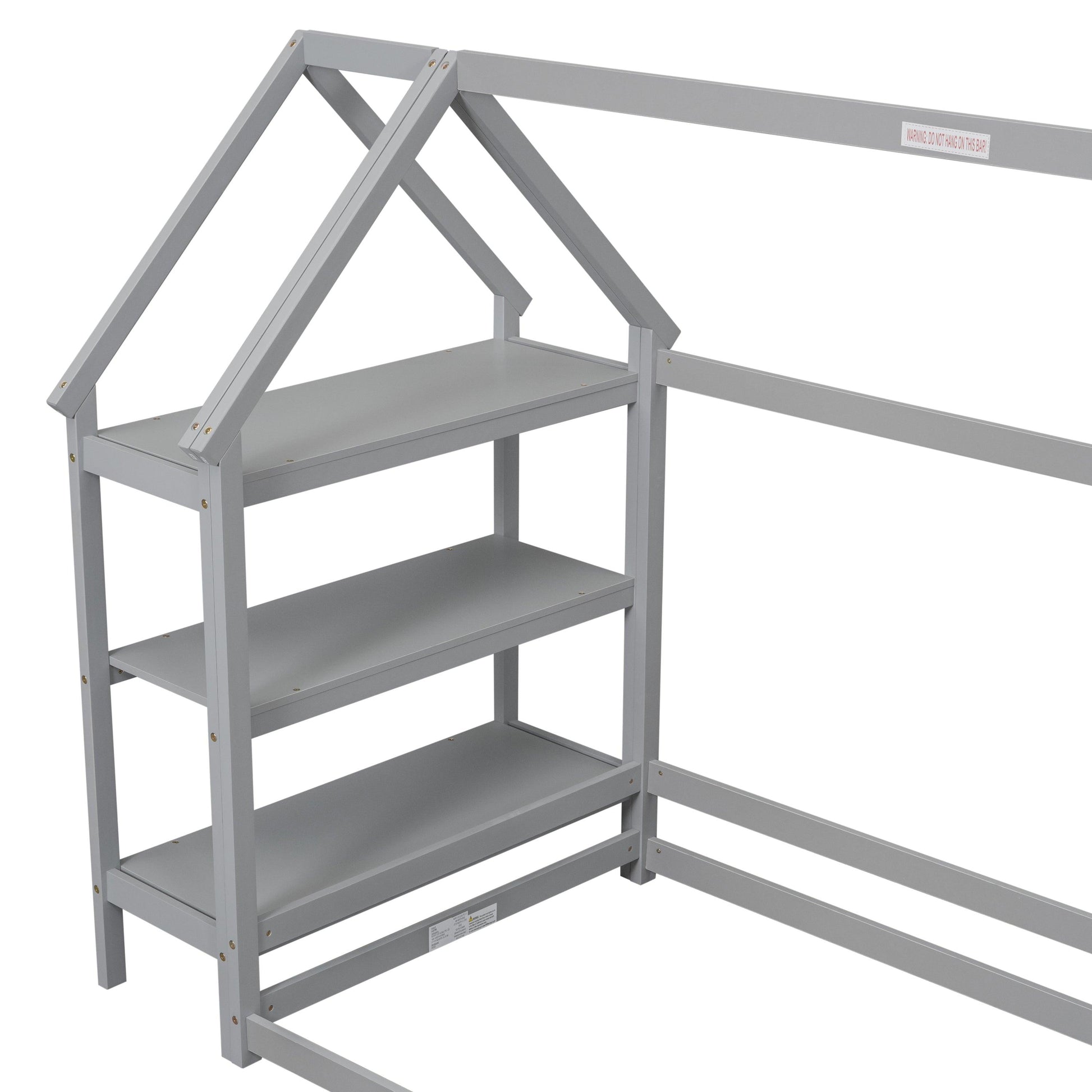 Twin House-Shaped Floor Bed with 2 Detachable Stands Grey - FurniFindUSA