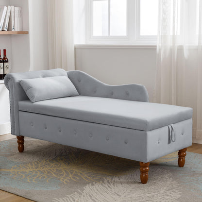 Velvet indoor chaise lounge with nailhead trim, storage and pillows, can be used in living room, bedroom, den - FurniFindUSA